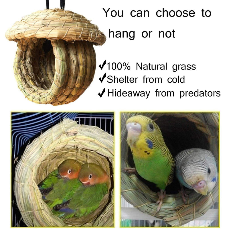 Hamiledyi Birds Nest Straw Eco-Friendly Straw Birdhouse 100% Natural Fiber Bird Nest Hut Cozy Resting Breeding Place with Birds Toy for Medium-Sized Parrots Conures Cockatiel,Large - PawsPlanet Australia