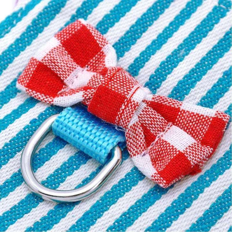 Stock Show Small Pet Outdoor Walking Harness Vest and Leash Set with Cute Bowknot Decor Chest Strap Harness for Rabbit Ferret Guinea Pig Bunny Hamster Puppy Kitten Clothes Accessory S Blue Stripe - PawsPlanet Australia