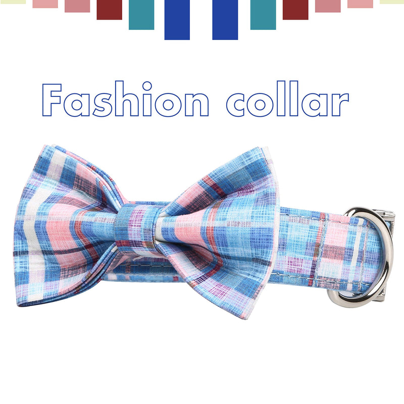 JCONEIL Bowtie Dog Collar and Cat Collar, Durable Adjustable and Comfortable Cotton Collar for Small Medium Large Dogs and Cats Blue Grid - PawsPlanet Australia