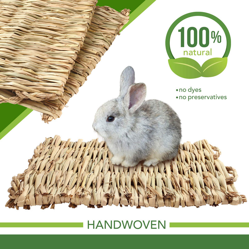 3Pack Rabbit Bunny Grass Mat, Woven Bed Mat for Small Animals, Natural Straw Bedding Nest Chew Toy Handmade Bed Play Toy Gift for Guinea Pig Parrot Rabbit Bunny Hamster Rat - PawsPlanet Australia