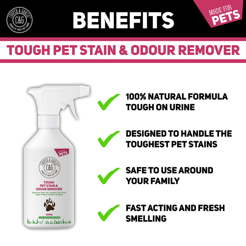 C&G Pets |Tough Pet Stain Urine and Odour Remover 500 ML | Cat and Dog Formula | High Count Bacteria Natural Enzymes Cleaner | Anti-Bacterial Anti-Fungal Prevents Marks Destroys Organic Stains 500 ml (Pack of 1) - PawsPlanet Australia