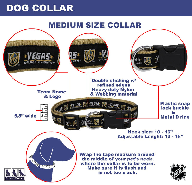 [Australia] - Pets First NHL LAS Vegas Golden Knights Collar for Dogs & Cats, Medium. - Adjustable, Cute & Stylish! The Ultimate Hockey Fan Collar! Nhl Collars Medium (12 - 18" Length x 0.62" Width) 