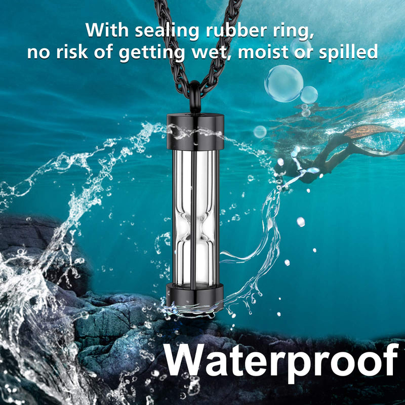 FindChic Waterproof Cremation Jewelry for Human Ashes Dog Cat Pet Memorial Necklace with Filling Kit Stainless Steel Vial Urn Necklace 01.hourglass-black 01. No Customise - PawsPlanet Australia