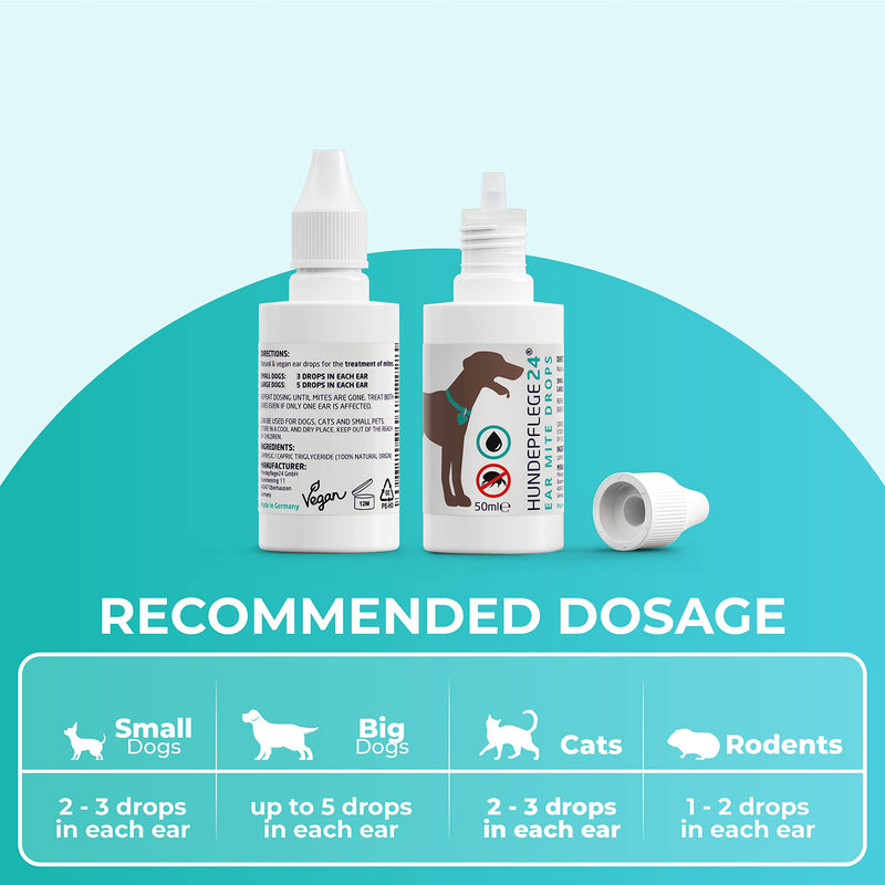 Hundepflege24 - Ear drops for dogs 2x 50ml - Ear mite treatment for dogs, cats and other pets - 100% natural & vegan ear care against itching, fungi & acariasis - PawsPlanet Australia