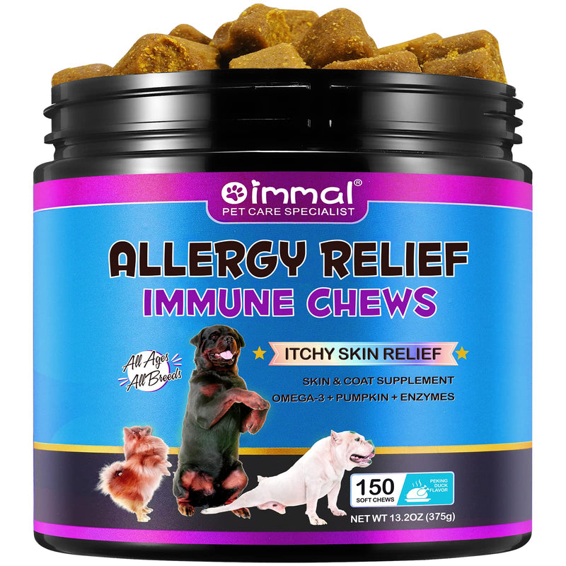 Dog Allergy Relief Chews, Itch Relief for Dogs, Allergy Relief Dog Treats w/Omega 3 + Pumpkin + Enzymes, Anti Itch Support & Hot Spots, Skin & Coat Immune Health Supplement for Dogs - PawsPlanet Australia