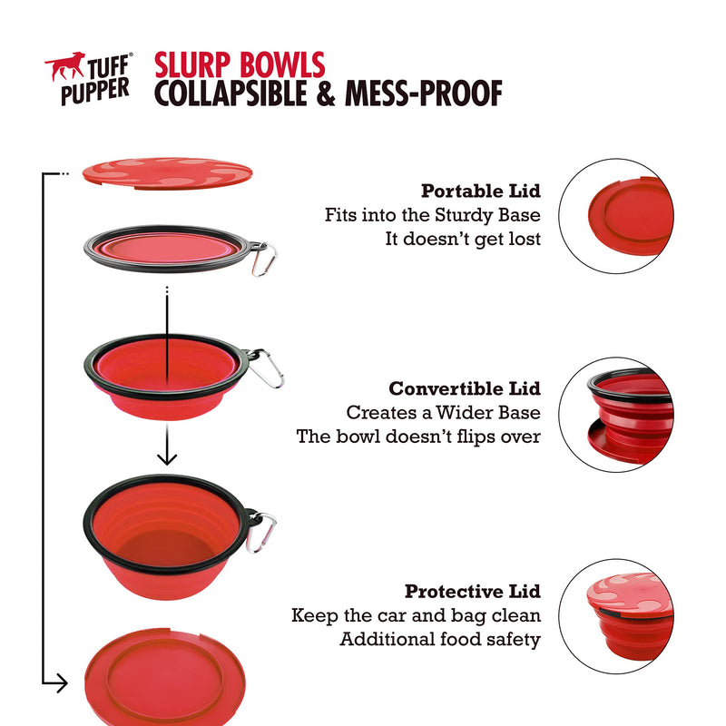 Tuff Pupper SuperBigSlurp - Collapsible Dog Bowls | Convenient Dog Travel Bowls w/Storage Lid | Keeps Pups Hydrated and Full | Portable Dog Water Bowls & Large Travel Bowls for Pets | Patent Pending Crimson Red L (40oz) x 2 - PawsPlanet Australia
