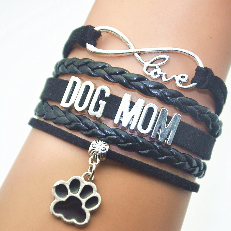 [Australia] - HHHbeauty Pet Dog Mom Paw Bracelet - Dog Memorial Paw Charm Bracelet for Women, Men, Girls, Boys, Dog Lovers Black 