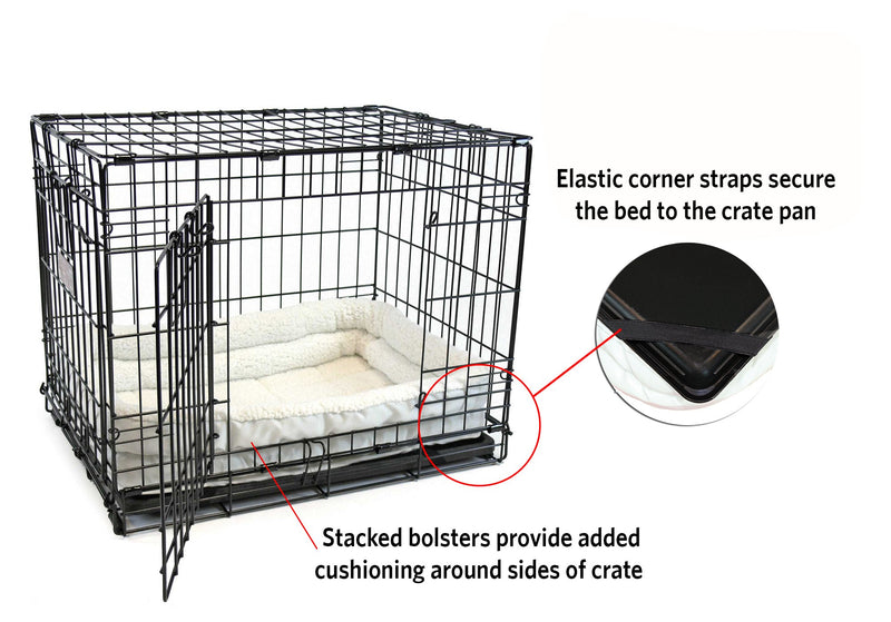 [Australia] - Double Bolster Pet Bed for Metal Dog Crates White Fleece 24-Inch 