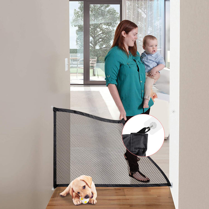 [Australia] - EasySMX Baby Gates, Dog Gates for Doorways, Upgrade Super Sticky, Folding Pet Gates for Dogs, Dog Gate for Stairs, Baby Fence for Stairs, Easy to Install, Outdoor Indoor Use 43.3''x28.3'' Black 