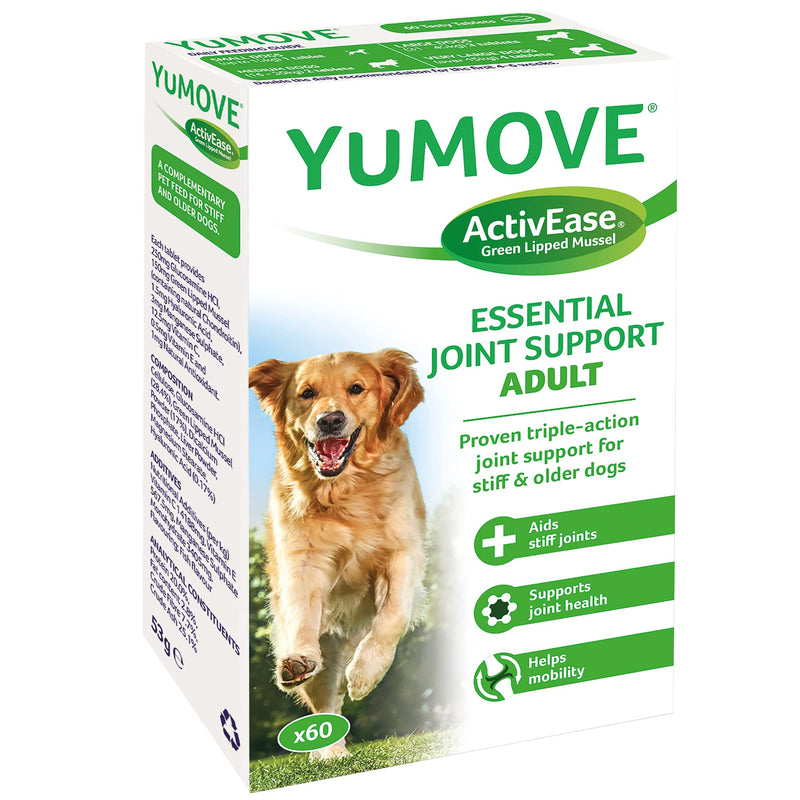 Lintbells | YuMOVE Adult Dog | Hip and Joint Supplement for Stiff Adult Dogs, with Glucosamine, Chondroitin, Green Lipped Mussel | Aged 6 to 8 | 60 Tablets - PawsPlanet Australia