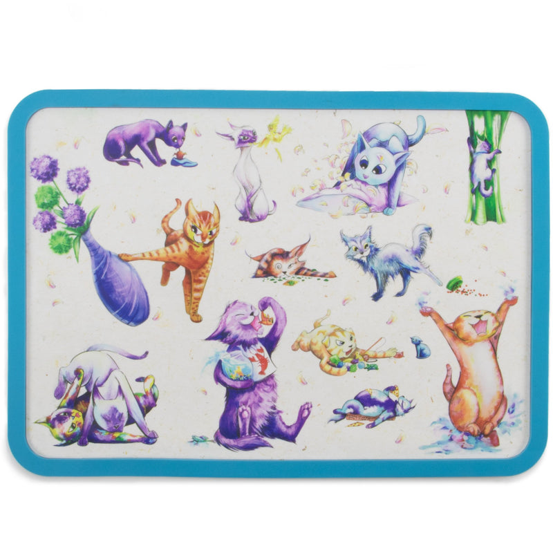 [Australia] - Weebo Pets 3-in-1 Cat Food & Water Bowls with Mat Set - Cat Tales: Cat-titude Premium 4 oz. Stainless Steel Dishes with Food-Grade Silicone Feeding/Litter Box Mat 