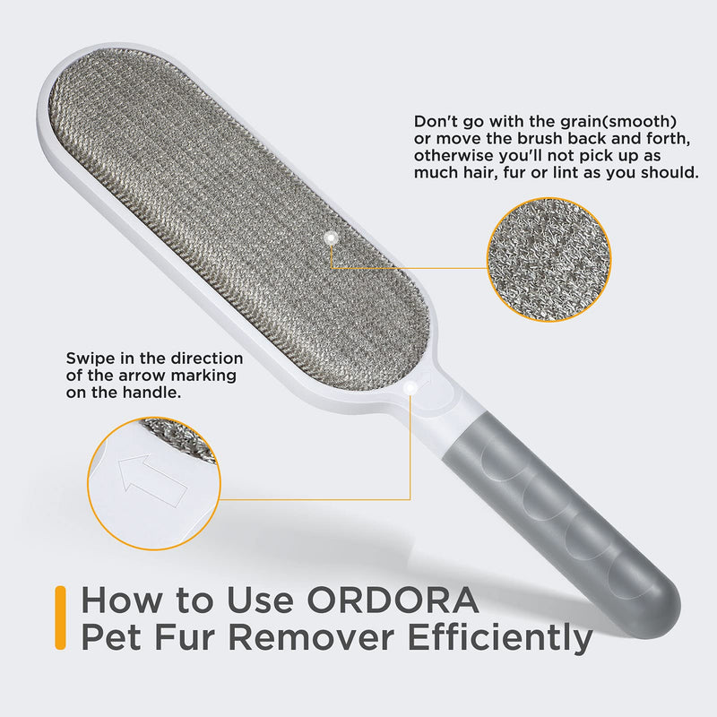 ORDORA Pet Hair Remover Brush for Clothes, Furniture Double-Sided Dog Hair Remover Brush with Travel Brush, Self-Cleaning Base Cat Hair Remover Brush, Remove Cat and Dog Fur for Couch, Bedding Gray - PawsPlanet Australia