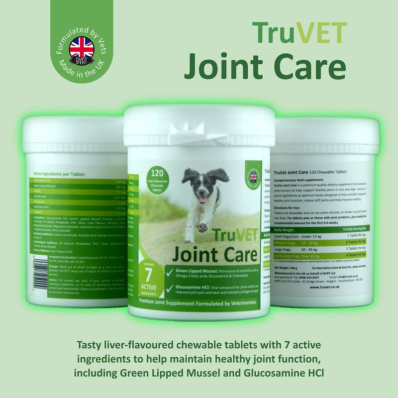 TRU VET Dog Joint Care Supplements Tablets Glucosamine Green Lipped Mussel Powerful Glucosamine HCI Green Lipped Mussel Joint Care Nutrients for Dog Aids Stiff Joints, Supports Joint Structure 120 - PawsPlanet Australia