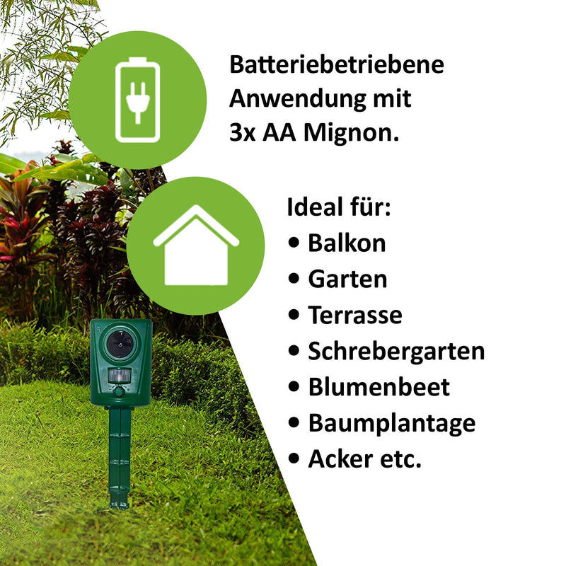 ISOTRONIC ultrasonic solar animal repeller, cat deterrent, marten deterrent up to 10m range, motion detector, weatherproof IP44, frequency 16-60 kHz (green) - PawsPlanet Australia