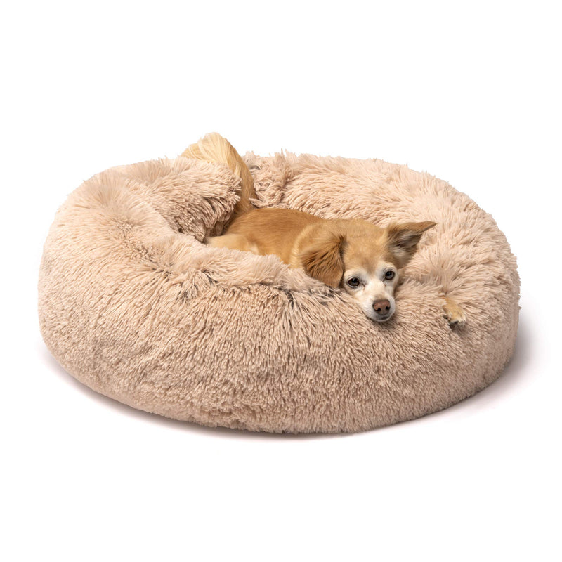 Friends Forever Donut Cat Bed, Faux Fur Dog Beds for Medium Small Dogs - Self Warming Indoor Round Pillow Cuddle Grey - PawsPlanet Australia