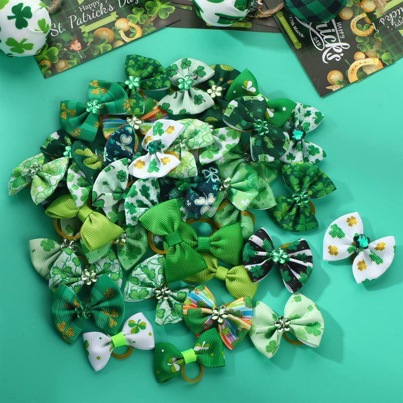 Weewooday 40 Pieces Dog Hair Bows Puppy Dog Hair Accessories Pet Hair Flag Clover Bows with Elastic Rubber Band for Girl Dog Accessories for Independence Day St. Patrick's Day Shamrock Style - PawsPlanet Australia