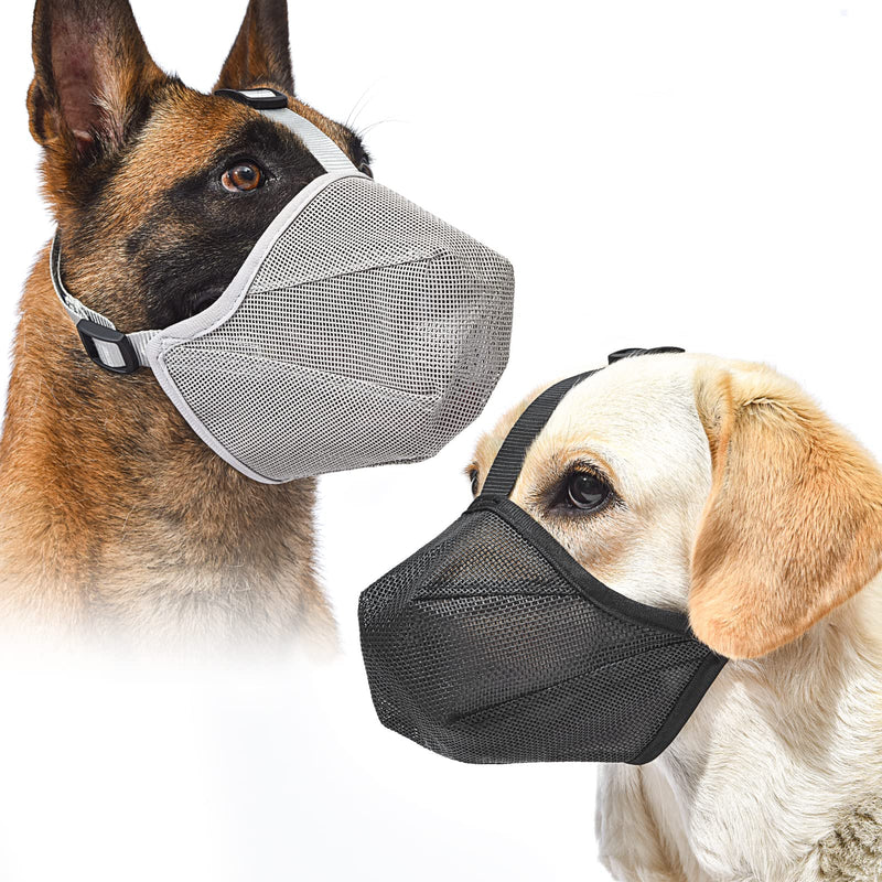 Dog Muzzle, 2-PCS Mesh Dog Muzzle for Small Medium Large Sized Dogs, Adjustable Soft Basket Muzzle Full Covered and Breathable to Prevent Eating Poop, Biting(L: Snout:10¼"-12¼") L: Snout:10¼"-12¼" - PawsPlanet Australia