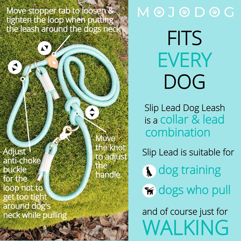 Treewix MOJODOG Anti-Choke Slip Lead Dog Leash - for Medium and Large Breeds - for Walking, Training and Heavy Pullers - Great Gift for Dog Lovers - Reflective 1/2" Climbing Rope 6 ft I Sea Green - PawsPlanet Australia