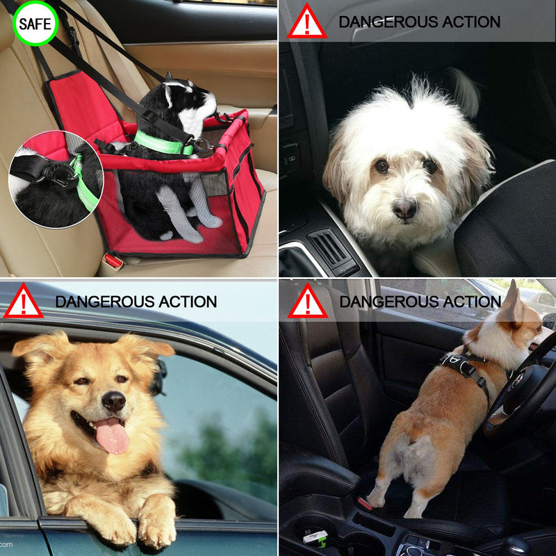 Aandyou Pet Car Booster Seat Breathable Waterproof Pet Dog Car Supplies Travel Pet Car Carrier Bag Seat Protector Cover with Safety Leash for Small Dogs Cats Puppy (Red) Red - PawsPlanet Australia