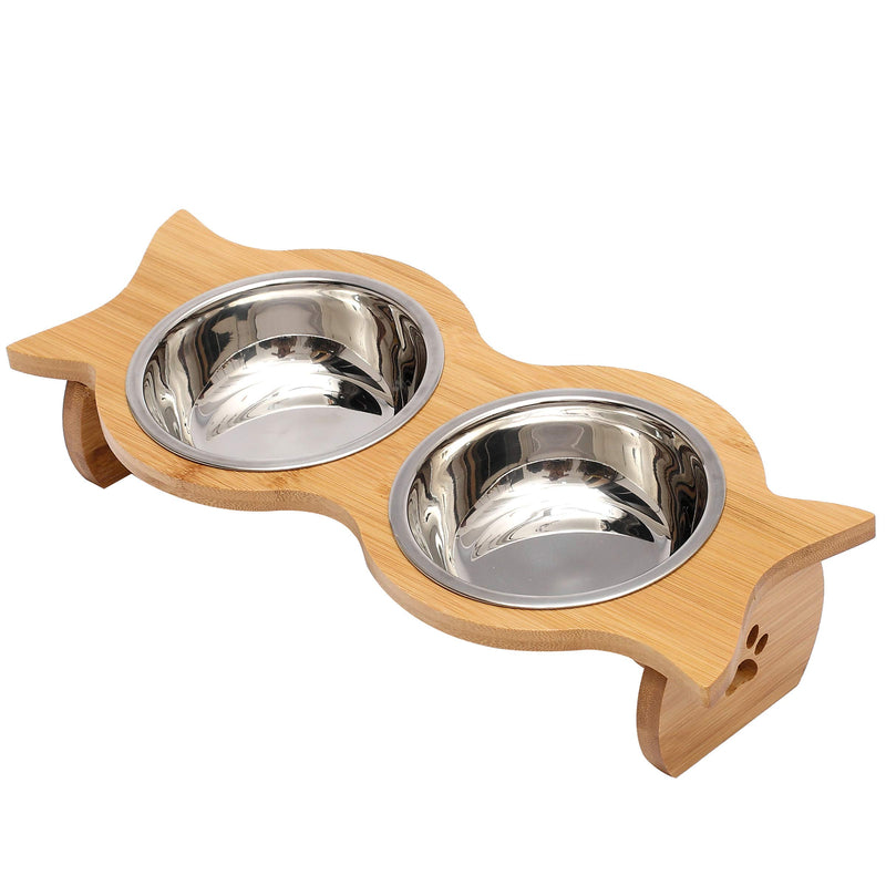 Pethiy Cat Bowls with Wooden Stand Cat bowl with fish tail shape with Stand Pet Dining Table Pet Bowls for Cats, Dogs, Kitten, Puppy-Double Bowls - PawsPlanet Australia