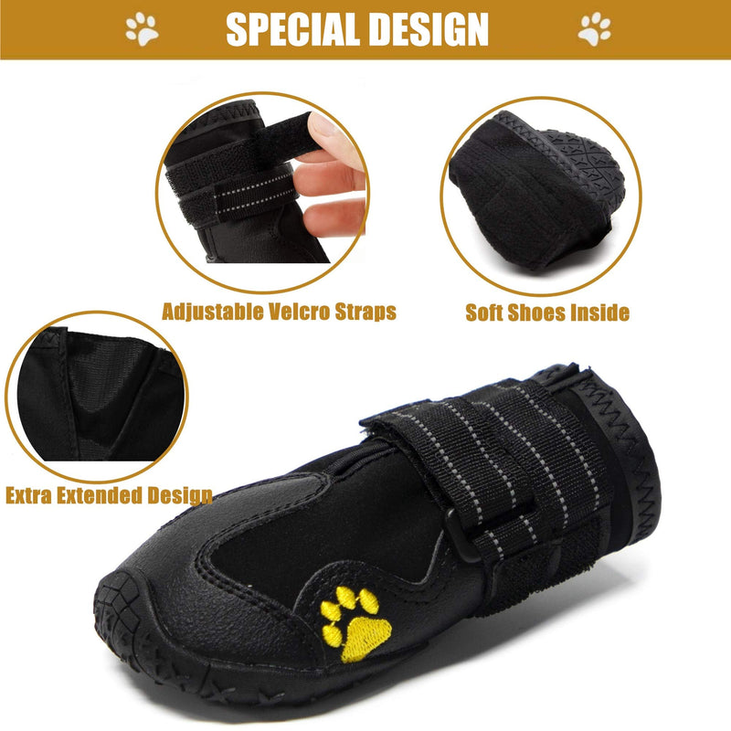MIEMIE Dog Boots,Waterproof Dog Shoes,Dog Booties with Reflective Rugged Anti-Slip Sole and Skid-Proof,Outdoor Dog Shoes for Small Medium and Large Dogs 4Pcs Size 2:2.4"x1.6"(L*W)for 14-27 lbs Black - PawsPlanet Australia