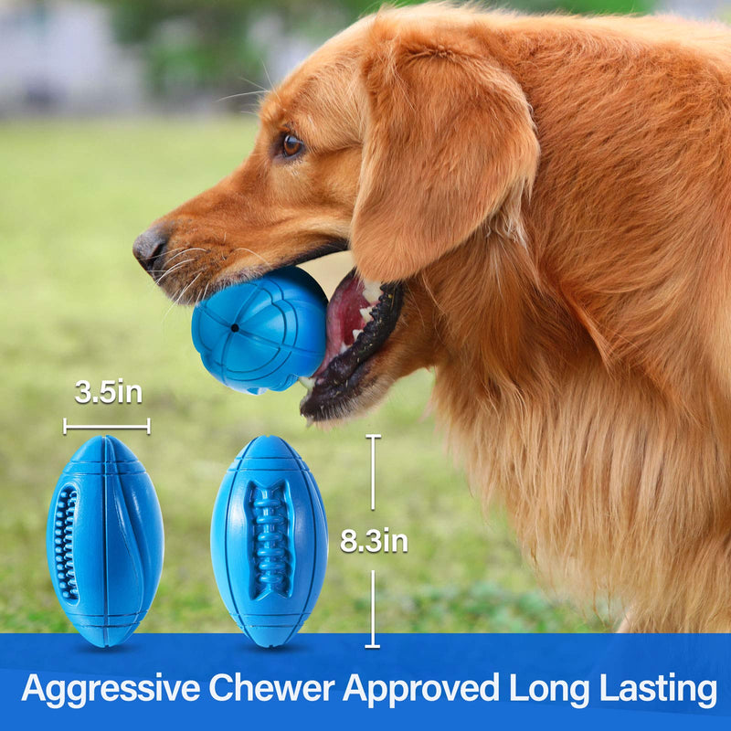Durable Dog Toys for Aggressive Chewers Large Breed, Kseroo Dog Squeaky Toys for Large Medium Aggressive Chewers Dog Chew Toys, Football Rubber Tough Dog Toy Safe Puppy Teething Chew Toy Birthday Gift Blue - PawsPlanet Australia