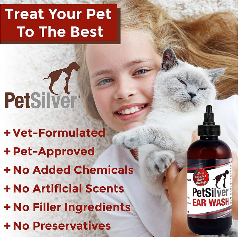 PetSilver Dog & Cat Ear Cleaner Solution | All Natural, Made with Chelated Silver | Non-Prescription Dog Ear Infection Treatment | Ear Mite & Yeast Treatment | Made in USA | 4 oz - PawsPlanet Australia