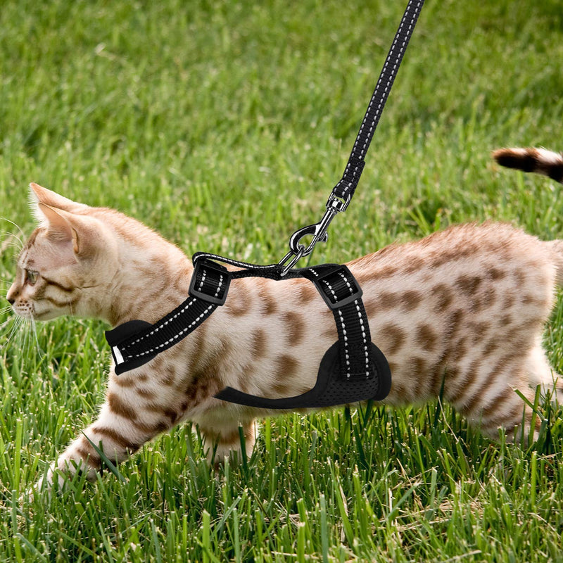 [Australia] - AVCCAVA Cat Harness and Leash for Walking, Escape Proof Soft Adjustable Vest Harnesses for Cats,Easy Control Breathable Reflective Strips Kittens Harness and Small Dog Harness XS (Chest: 8" - 10") Black 