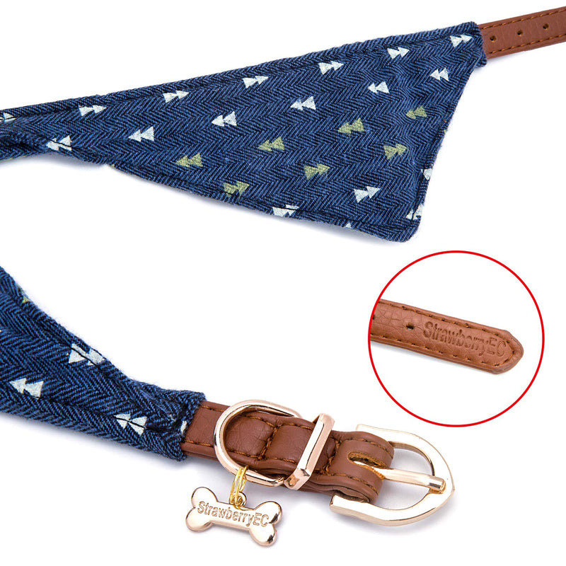 [Australia] - StrawberryEC Puppy Collars for Small Dogs Adjustable Puppy Id Buckle Collar Leather. Cute Plaid Red Bandana Dog Collar Bandana-Navy-Note 