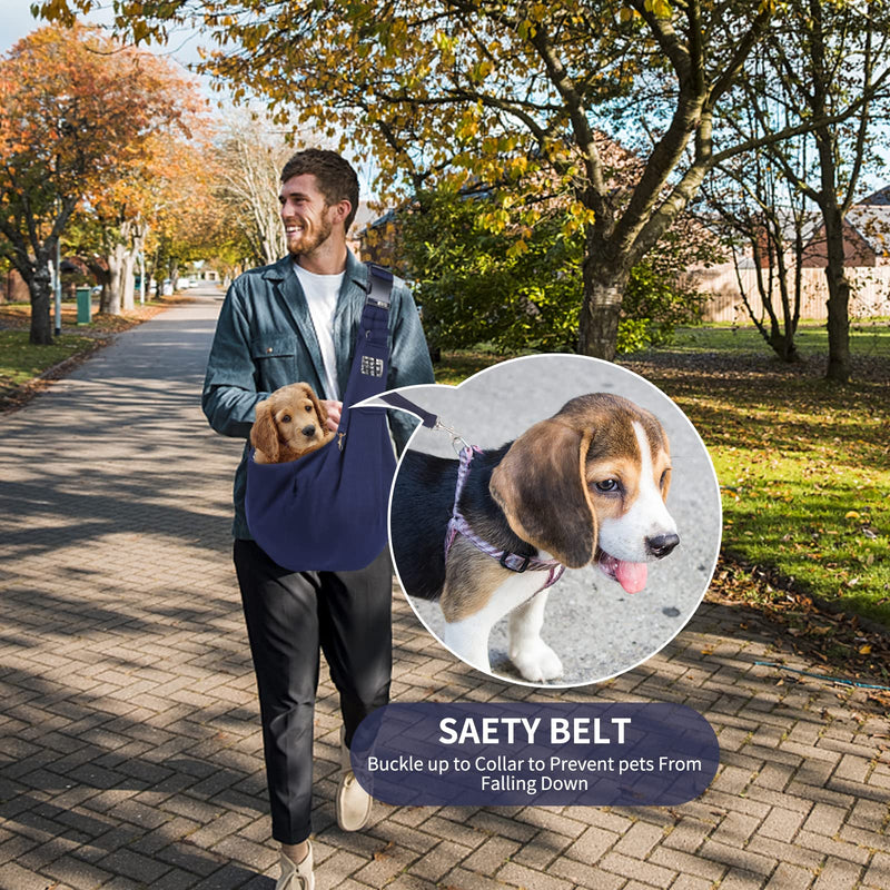 GLAITC Small Dog Puppy Sling Carrier,Puppy Sling Carry Bags Adjustable Hands Free Cat Carry Bag with Pocket and Safety Belt Carrier for Small Dogs and Cats Outdoor Walking Travel Shopping Blue - PawsPlanet Australia