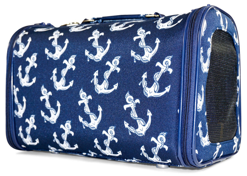 [Australia] - Ever Moda Nautical Anchor Pet Carrier Purse (15 Inch, Navy Blue) 