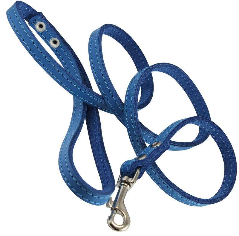 [Australia] - Dogs My Love Genuine Leather Dog Leash 4-Feet Wide Blue Small: 3/8" Wide 