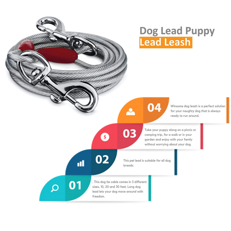 WINSOME Dog Tie Out Cable Metal Dog Lead Puppy Lead Leash- Dog Tether Cable Tie, Steel Cable Pet Lead for Garden, Camping and Picnic (6ft) 6ft - PawsPlanet Australia
