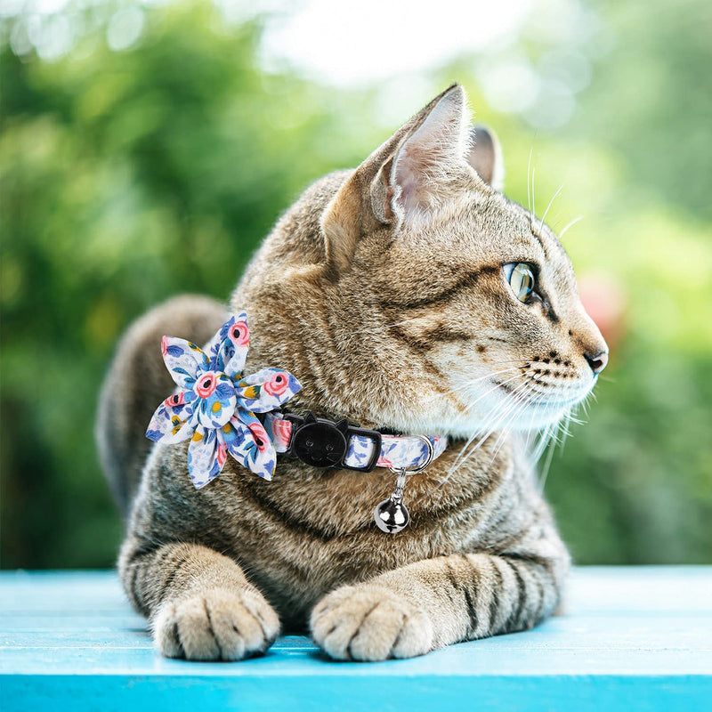 Pet Cat Safety Collar, Breakaway Cat Collar with Bells, Adjustable Cat Collars with Sunflower, Cute and Soft Cat Collars, Cat Collar Accessories for Cat and Small Animals Pets, Blueflower - PawsPlanet Australia