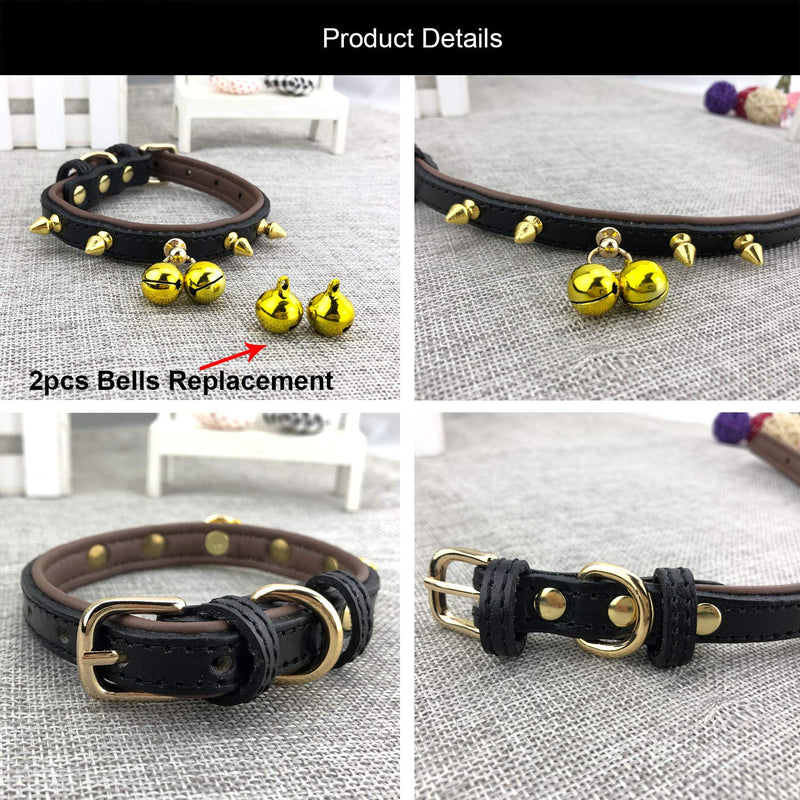 Newtensina Punk Bells Cute Dog Collar with Studs Studded Puppy Collars for Small Dogs Cats - include 2 pcs bells replacement - Black - XS - PawsPlanet Australia