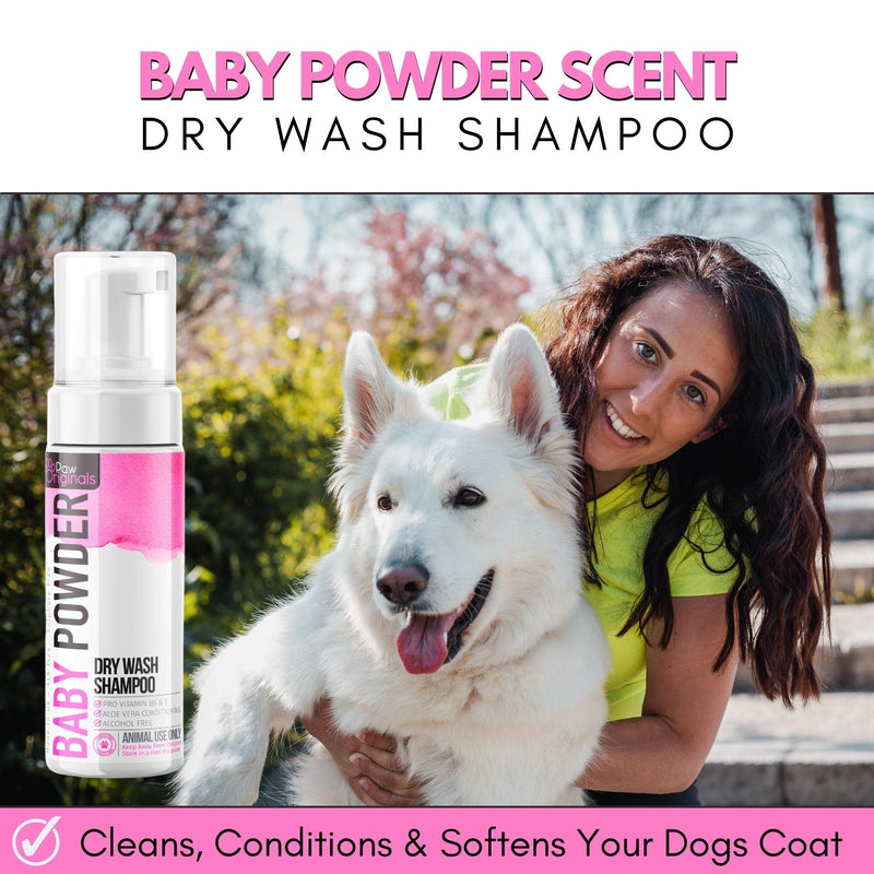 Baby Powder Dry Shampoo For Dogs & Pets - Waterless No Rinse Mousse - Shampoo, Conditioner & Detangler In One - Fast Drying & 100% Natural - Perfect For Adults, Puppies & Sensitive Skin - UK Brand - PawsPlanet Australia