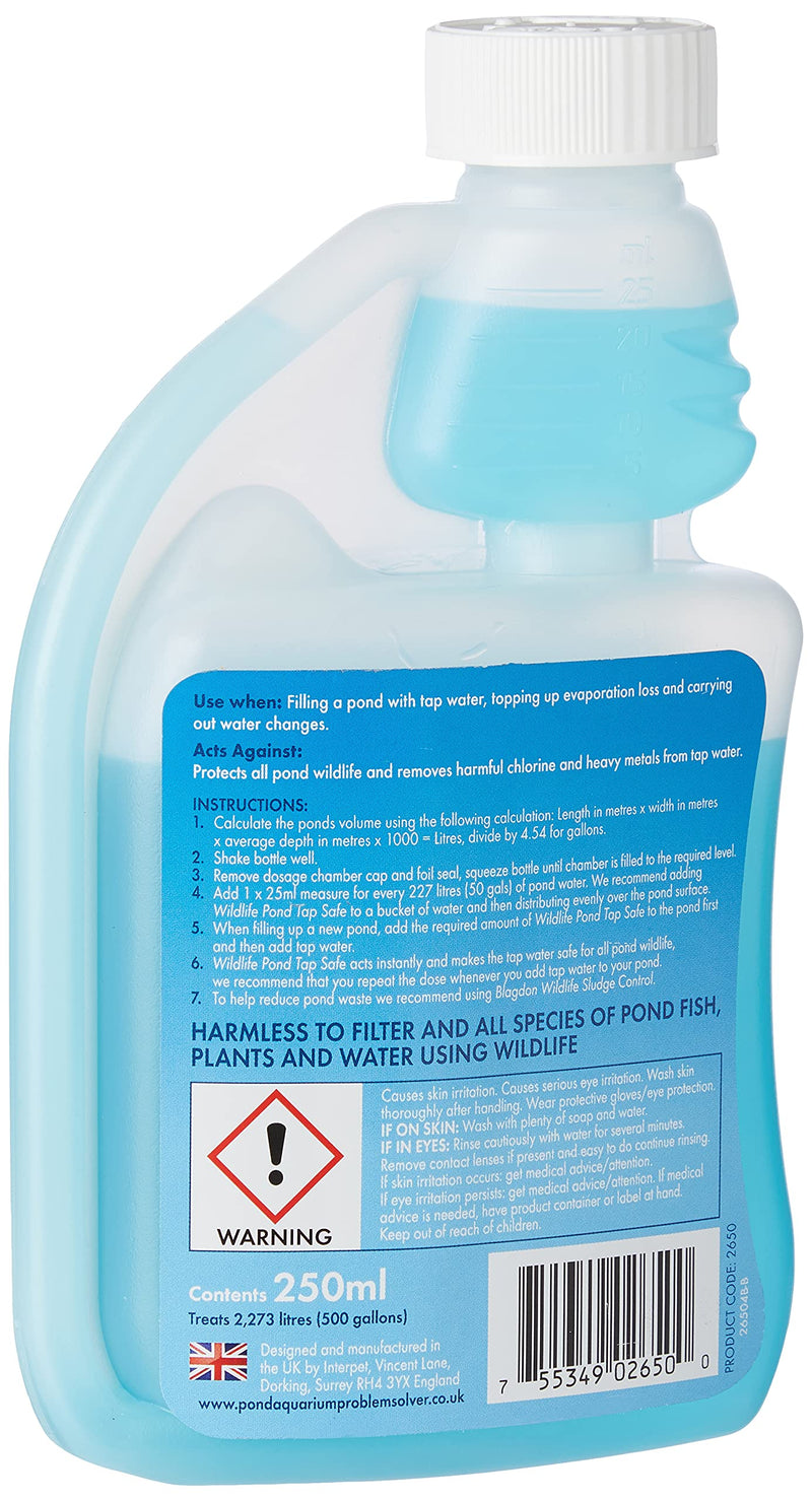 Blagdon Wildlife Pond Tap Safe, Removes Chlorine, Makes Tap Water Safe, 250ml, Treats 2,273 Litres of water 1 Clear - PawsPlanet Australia