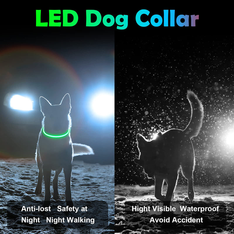 AUAUY LED light collar dog, USB rechargeable length adjustable pet safety collar, cuttable waterproof light collar for dogs and cats, 3 modes (green) green-universal - PawsPlanet Australia