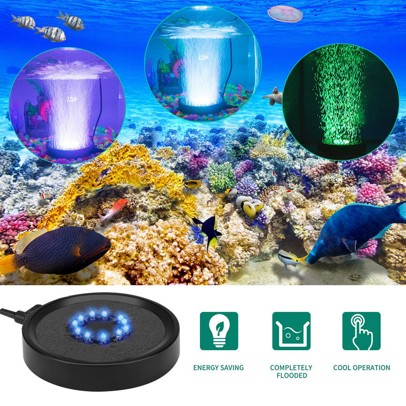 Number-one Aquarium Bubble Light LED Fish Tank Bubbler Light, Remote Controlled Aquariums Air Stone Disk Lamp with 16 Color Changing, 4 Lighting Effects for Fish Tanks and Fish Ponds - PawsPlanet Australia