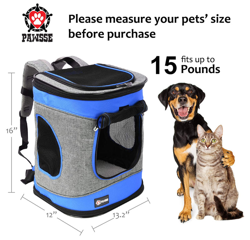 [Australia] - Tirrinia Pet Carrier Backpack for Cats and Dogs up to 15 LBS Airline-Approved Travel Carrier for Pets Hiking, Walking, Cycling & Outdoor Use 16" H x13.2 L x12 Blue 