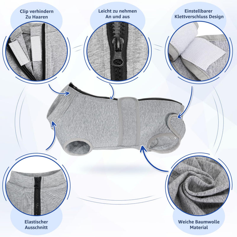 Eyien Post-Op Dog Bodysuit, Breathable Soft Onesie for Dogs with Zipper and Belt to Protect Wounds, E-Collar Alternative for Pets (Gray, XL) Grey - PawsPlanet Australia