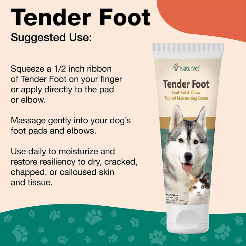 NaturVet – Tender Foot – Topical Moisturizing Cream – 5 oz – Multi-Vitamin Cream Protects, Repairs & Restores Foot Pads – Softens & Moisturizes Calloused Elbows – For Dogs & Cats - PawsPlanet Australia