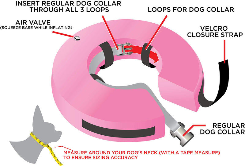 Rucal Pets Inflatable Dog Collar, Recovery Cone, After Pet Surgery, Prevent Dogs from Biting & Scratching, Adjustable Thick Strap, Soft Comfortable Pink Donut X-Small - PawsPlanet Australia