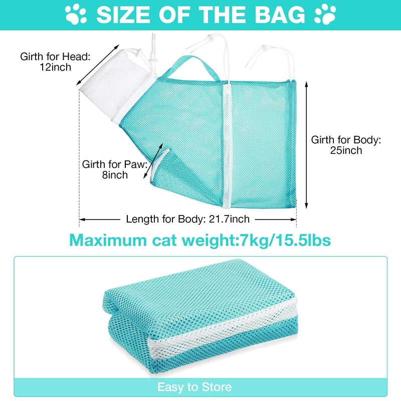 Cat Shower Net Bag Cat Grooming Bathing Bag Adjustable Cat Washing Bag Multifunctional Cat Restraint Bag Prevent Biting Scratching for Bathing, Nail Trimming, Ears Clean, Keeping Calm Green - PawsPlanet Australia