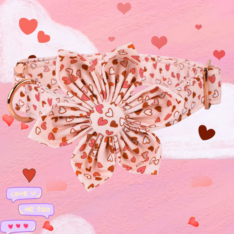 Elegant little tail Dog Collar, Cute Detachable Dog Collar with Flower, Gift Pet Collar Adjustable Dog Collar for Large Medium Small Dogs X-Small (Pack of 1) 1Pink Heart - PawsPlanet Australia