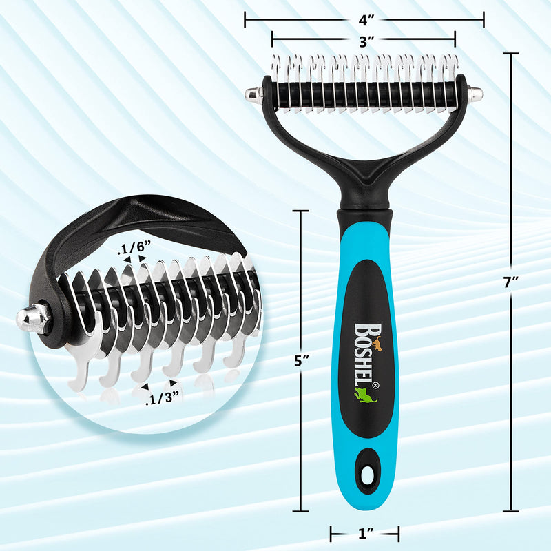 BOSHEL Dog Dematting Comb – Premium Double Sided Dog Grooming Brush With Safe Rounded Stainless Steel Blades - Undercoat Rake For Dogs With Sturdy Anti-Slip Handle - De-matting Comb For Dogs & Cats - PawsPlanet Australia