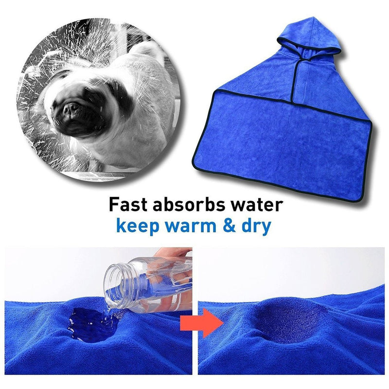 [Australia] - UHeng Pet Dog Cat Bathrobe 400gsm Microfiber Quickly Absorbing Water Bath Towel S-Back Length:40cm/15.7" Blue 