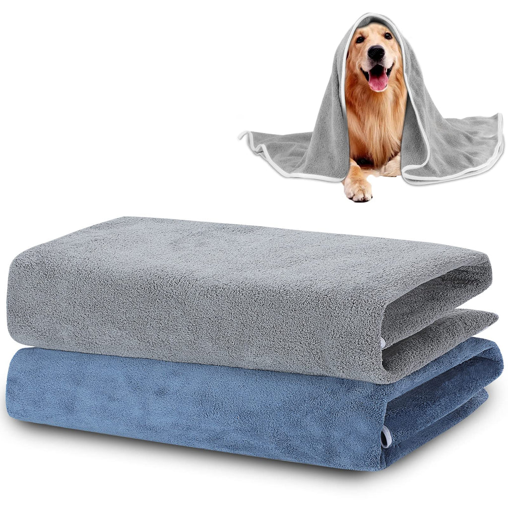 TAIYUNWEI Serviettes Pour Animaux de Compagnie, 2 PIÈCES Serviette à Séchage Rapide Pour Chien, Serviette de Bain en Microfibre à Séchage Rapide Pour Chiens Chats Autres Animaux de Compagnie Gray + Blue - PawsPlanet Australia