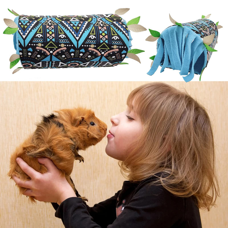 Pet Small Animal Tunnel , Guinea Pig Hideout Bedding Play Tube Toys Hideaway with Fleece Forest Curtain and Removable Soft Mat, Guinea Pig Hamster Rat Accessories Blue - PawsPlanet Australia