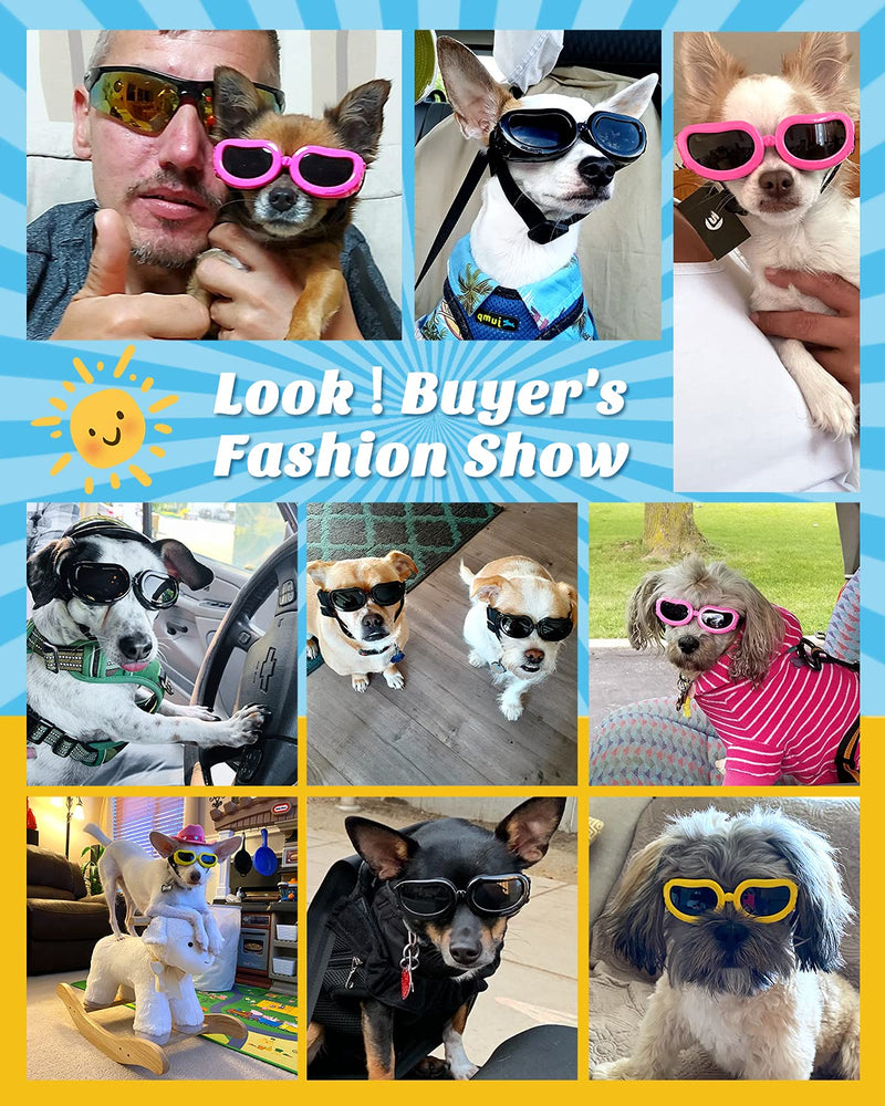 Lewondr Small Dog Sunglasses UV Protection Goggles Eye Wear Protection with Adjustable Strap Waterproof Doggy Sunglasses for Dogs Pet Sun Glasses Doggie Windproof Anti-Fog Glasses Black - PawsPlanet Australia